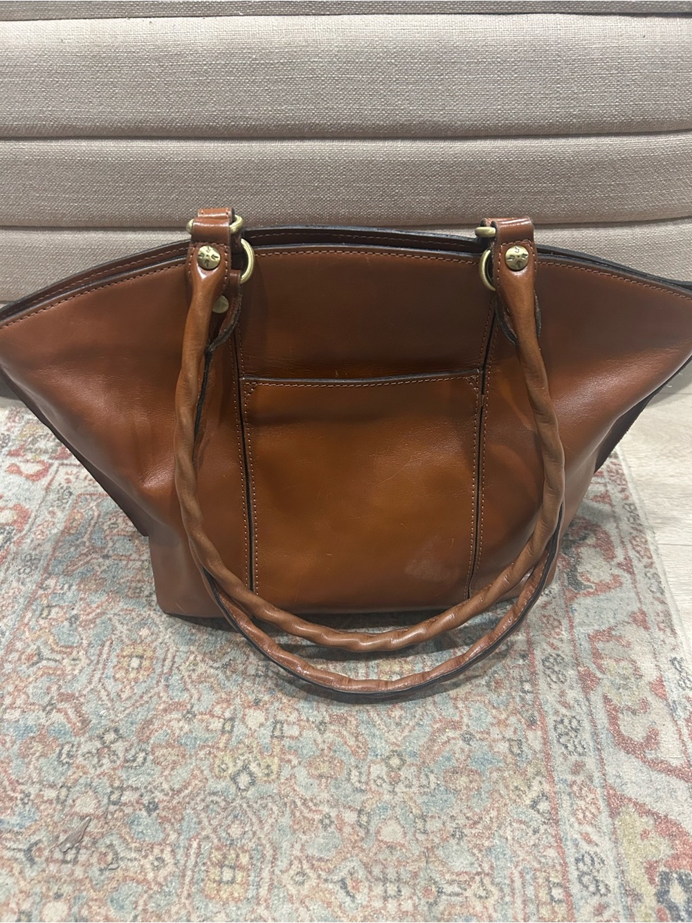 Patricia Nash Cognac Leather Tote with Braided Handles